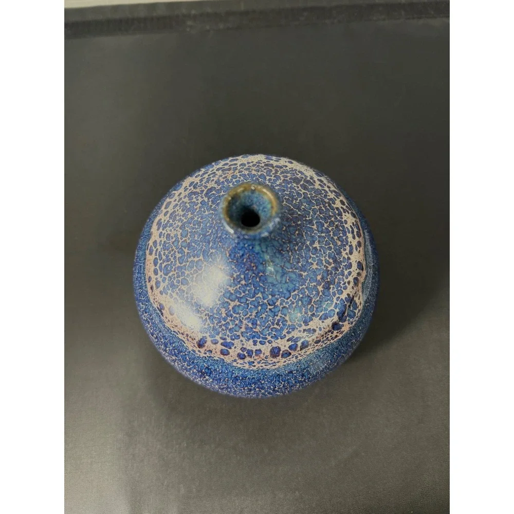 Vase Mid Century West German Fat Lava Pottery Blue cobalt indigo Drip Glaze 5.5